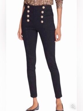 High-Rise Black Jeans with Decorative Gold Buttons